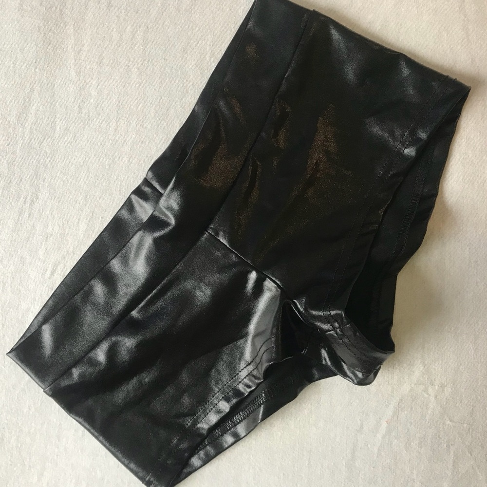 Black shiny faux leather festival booty shorts